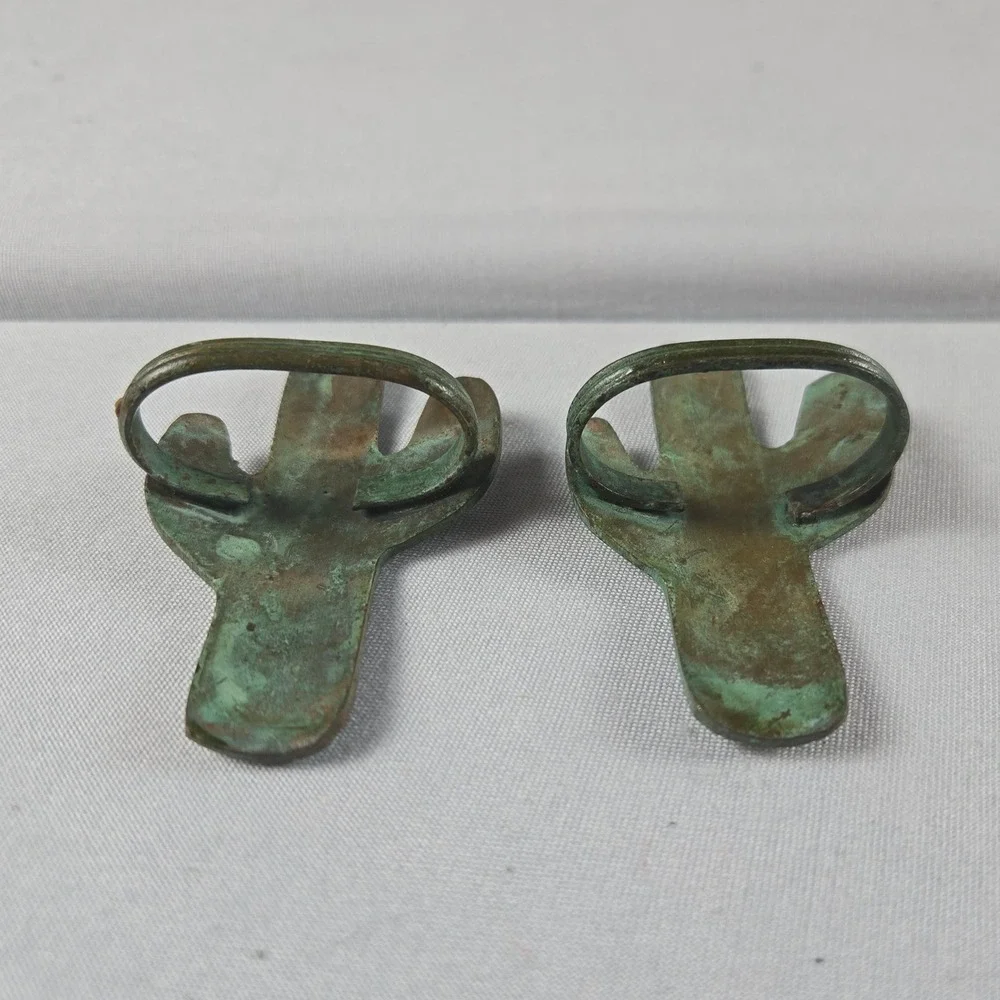 Vintage Set of 2 Verdigris Copper Saguaro Cactus Metal Napkin Rings Southwest